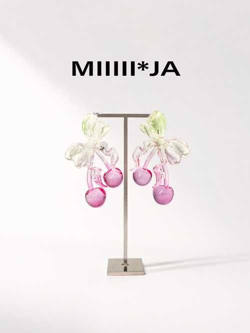 Cherry Bow Earrings – Transparent 3D-Printed Jewelry | MIIIIIJA