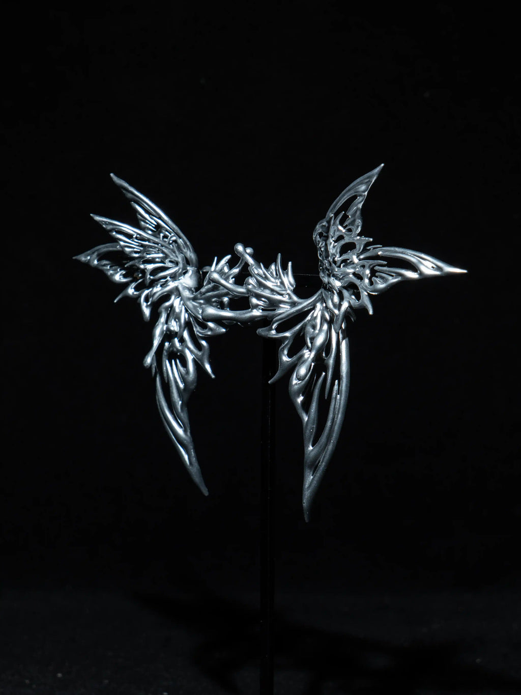 Layered Wings Fin Earrings – Silver Openwork Butterfly 3D-Printed Jewelry | MIIIIIJA