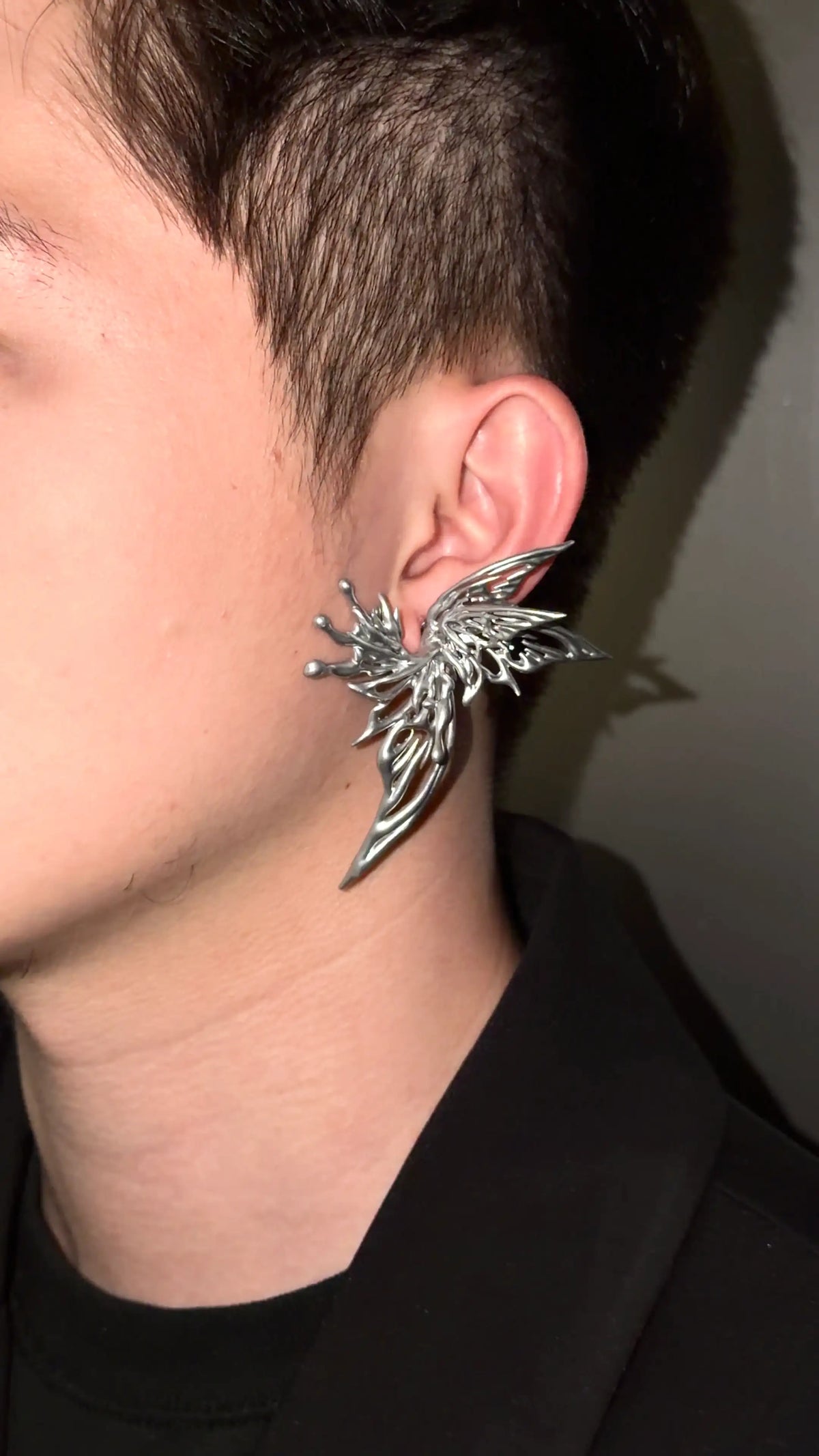 Layered Wings Fin Earrings – Silver Openwork Butterfly 3D-Printed Jewelry | MIIIIIJA