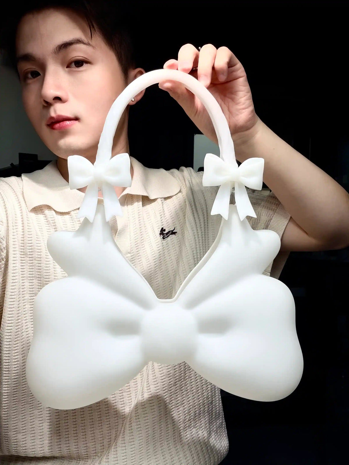 Inverted Bow Bag – Milky Ivory 3D-Printed Sculptural Bag | MIIIIIJA